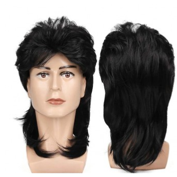 perruque noire coupe mulet, coupe mixte