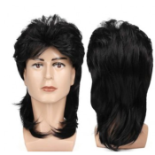 perruque noire coupe mulet, coupe mixte