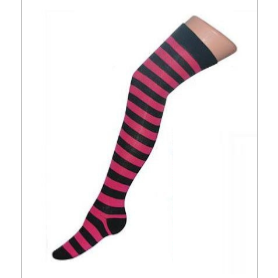 CHAUSSETTEs LONGUES RAYEES NOIRES ET FUSHIA