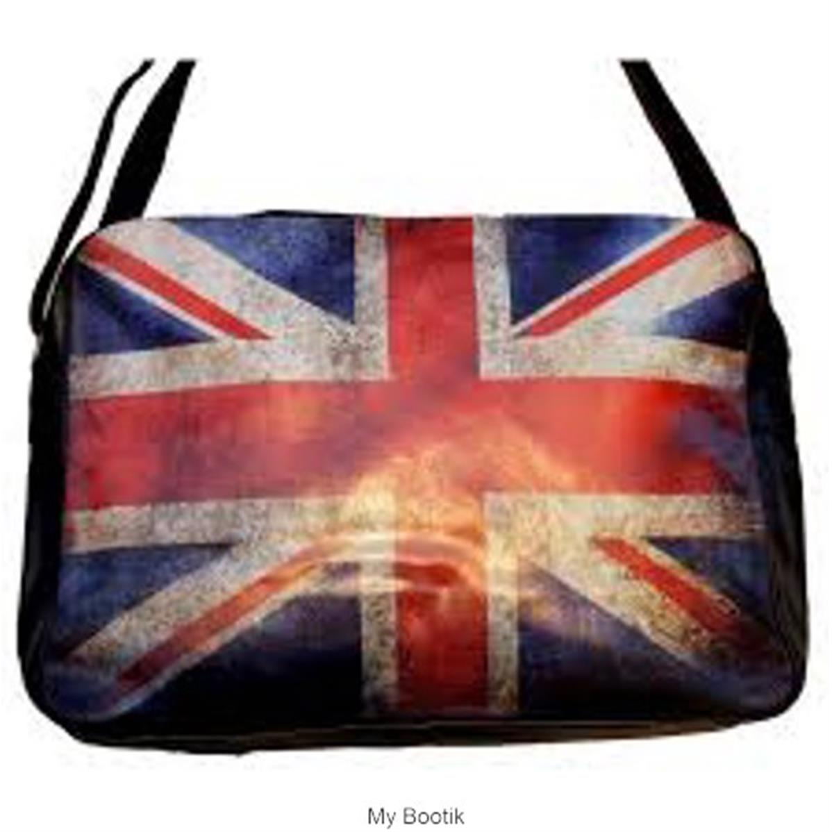 Sac Bandoulière Noir Avec Drapeau Anglais UK - Taille Moyenne - Neuf (défaut Fermeture)