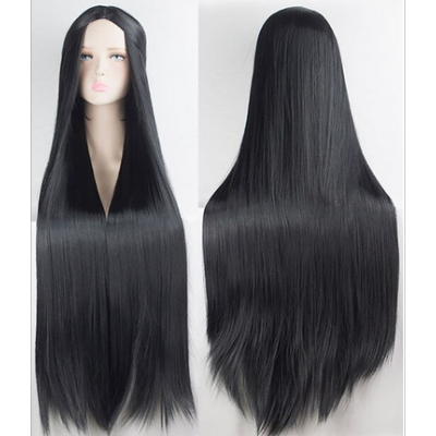 PERRUQUE NOIRE LONGUE 100CM SANS FRANGE 