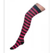 CHAUSSETTEs LONGUES RAYEES NOIRES ET FUSHIA